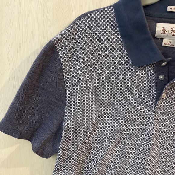 Penguin Brand Short Sleeve Polo Shirt top slim fit Mens Size Large blue grey - Picture 3 of 6